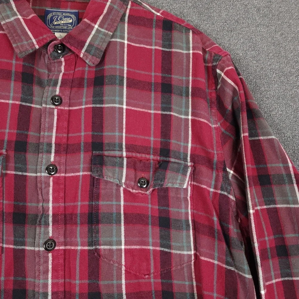 J. Crew New‎ York Plaid Flannel Shirt Long Sleeve Button Up Men's Size L